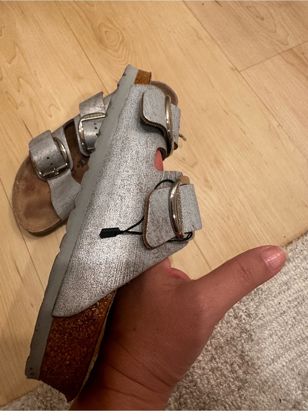 Birkenstock Big Buckle Metallic Gray Slide Sandals - Picture 4 of 10
